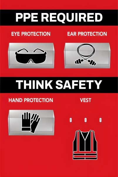 PPE Required 5S Shadow Board - Eye, Ear, Hand Protection and Vest