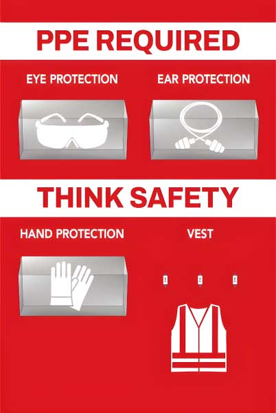PPE Required 5S Shadow Board - Eye, Ear, Hand Protection and Vest