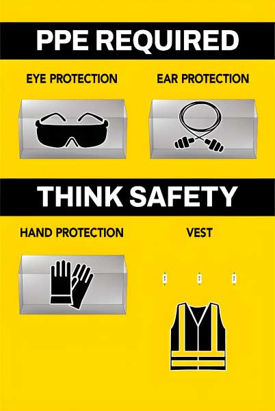 PPE Required 5S Shadow Board - Eye, Ear, Hand Protection and Vest
