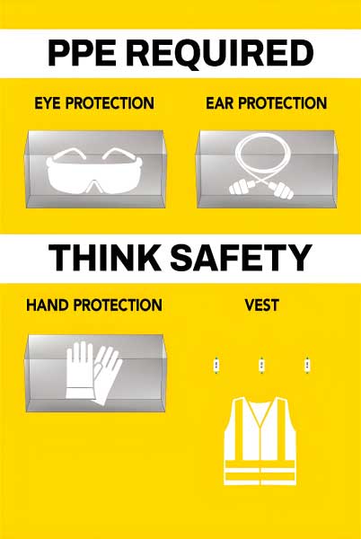 PPE Required 5S Shadow Board - Eye, Ear, Hand Protection and Vest