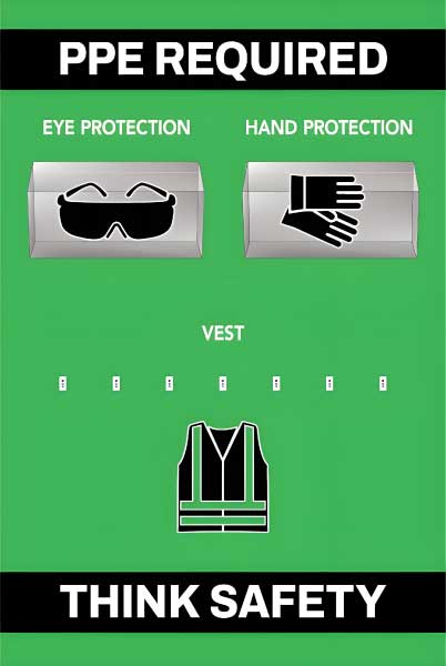 PPE Required 5S Shadow Board - Eye, Hand Protection and Vest