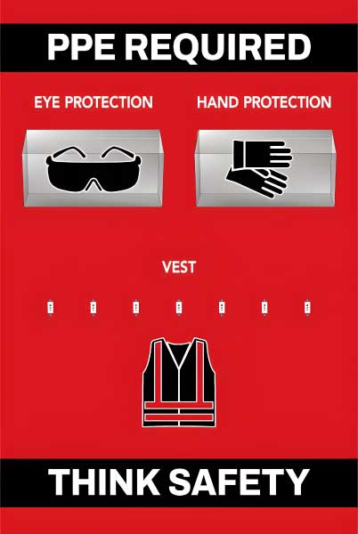 PPE Required 5S Shadow Board - Eye, Hand Protection and Vest