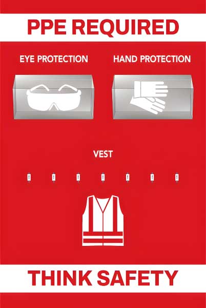 PPE Required 5S Shadow Board - Eye, Hand Protection and Vest