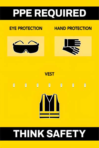 PPE Required 5S Shadow Board - Eye, Hand Protection and Vest