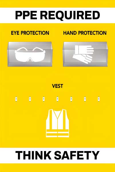 PPE Required 5S Shadow Board - Eye, Hand Protection and Vest