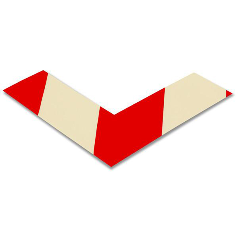 2" Solid White with Red Chevrons Angle Mighty Line Safety Floor Tape