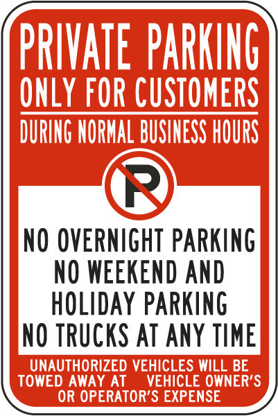 Private Parking Only For Customers Sign