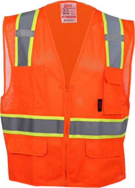 ANSI Class 2 Premium Surveyors Safety Vest with 6 Pockets, Contrasting Trim