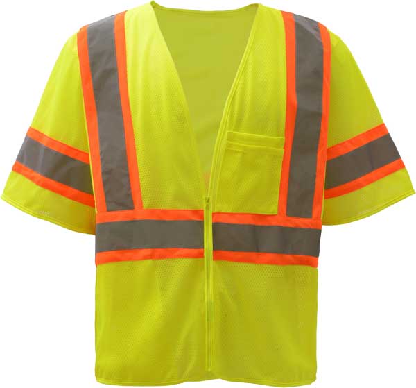 ANSI Class 3 Hi Vis Safety Vest with Zipper and Contrasting Trim