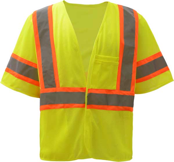 ANSI Class 3 Hi Vis Safety Vest with Contrasting Trim, Hook & Loop