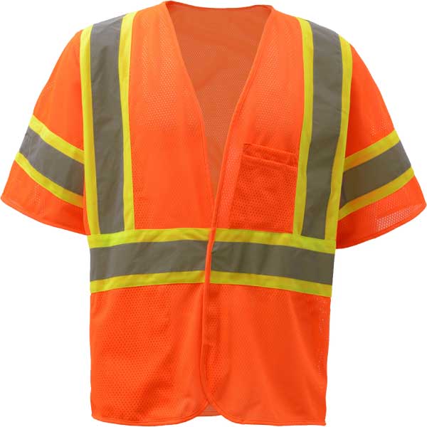 ANSI Class 3 Hi Vis Safety Vest with Contrasting Trim, Hook & Loop