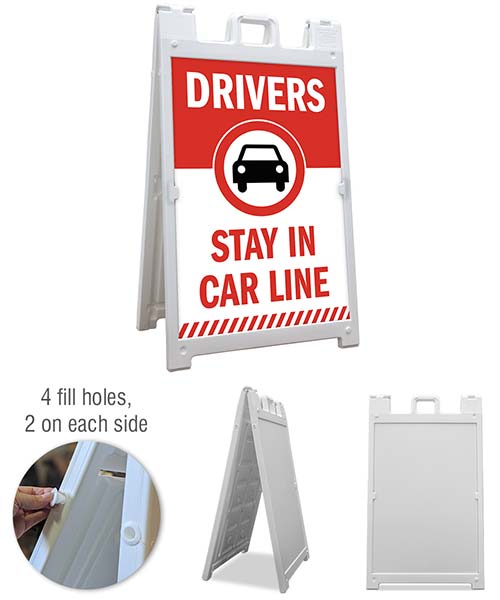 Drivers Stay In Car Line Floor Stand Sign