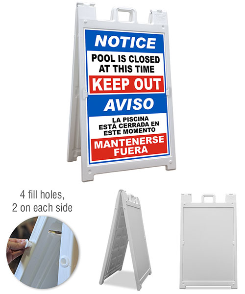 Bilingual Notice Pool is Closed at This Time Keep Out A-Frame Sign