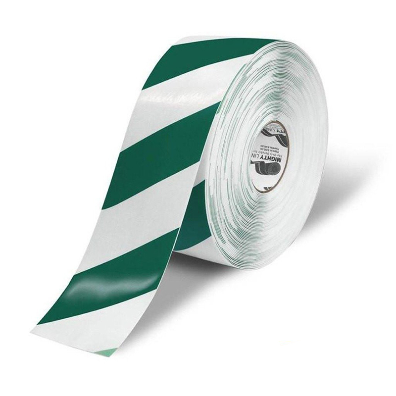 4" White with Green Chevrons Mighty Line  Safety Floor Tape - 100 FT. Roll