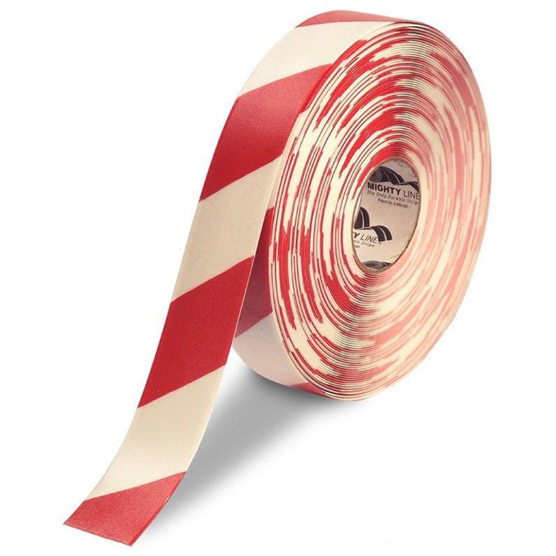 2" White with Red Chevrons Mighty Line  Safety Floor Tape - 100 FT. Roll