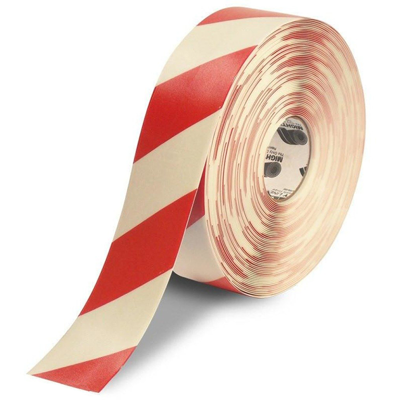 3" White with Red Chevrons Mighty Line  Safety Floor Tape - 100 FT. Roll