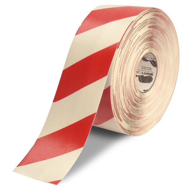 4" White with Red Chevrons Mighty Line  Safety Floor Tape - 100 FT. Roll