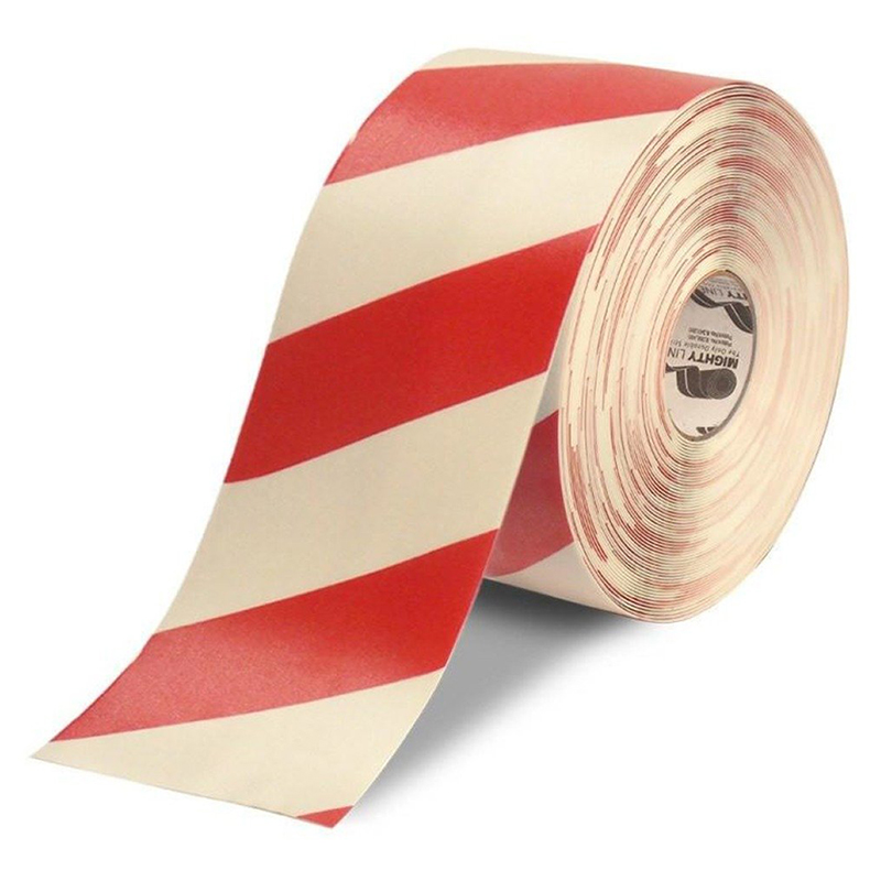 6" White with Red Chevrons Mighty Line  Safety Floor Tape - 100 FT. Roll