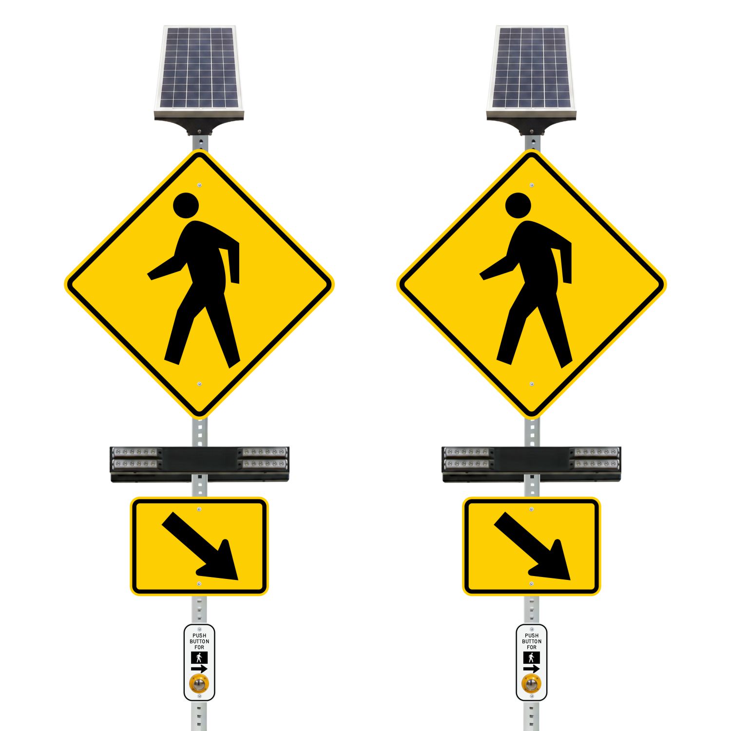 RRFB MUTCD Pedestrian Crosswalk Kit, Double-Sided Solar (4 Beacons), 30" DG Sign