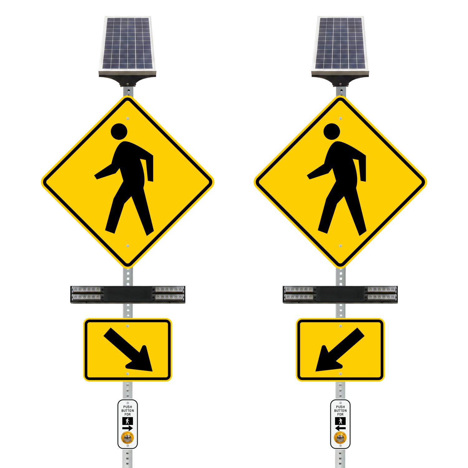 RRFB MUTCD Pedestrian Crosswalk Kit, Single-Sided Solar (2 Beacons), 30" DG Sign