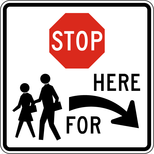 Stop Here For School Crossing Right Arrow Sign