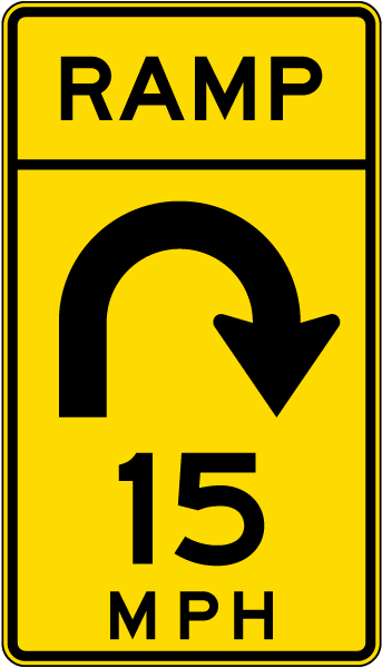 Advisory Ramp Speed 15 Mph Right Loop Sign