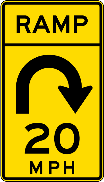 Advisory Ramp Speed 20 Mph Right Loop Sign