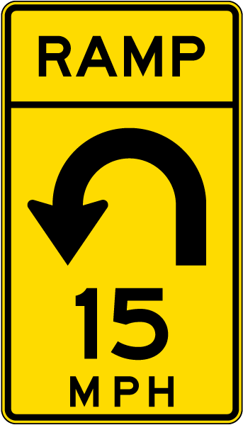 Advisory Ramp Speed 15 Mph Left Loop Sign