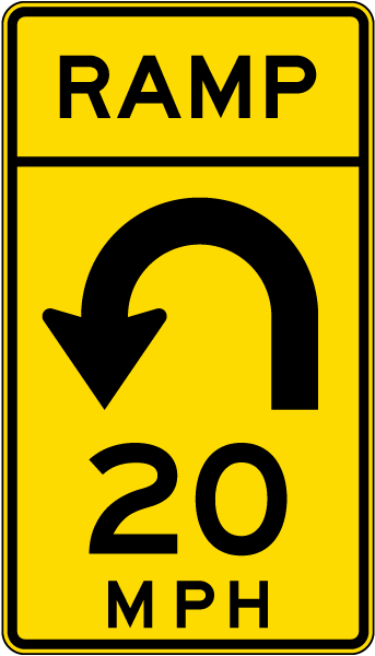 Advisory Ramp Speed 20 Mph Left Loop Sign