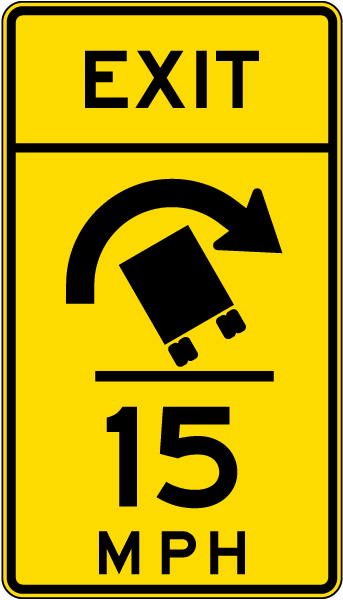 Advisory Truck Exit Speed 15 Mph Right Sign