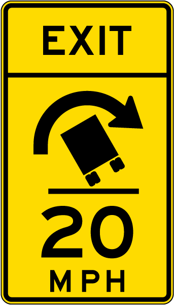 Advisory Truck Exit Speed 20 Mph Right Sign