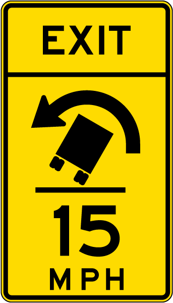Advisory Truck Exit Speed 15 Mph Left Sign