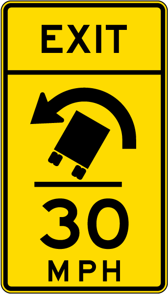 Advisory Truck Exit Speed 30 Mph Left Sign