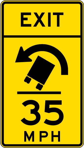 Advisory Truck Exit Speed 35 Mph Left Sign