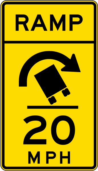 Advisory Truck Ramp Speed 20 Mph Right Sign