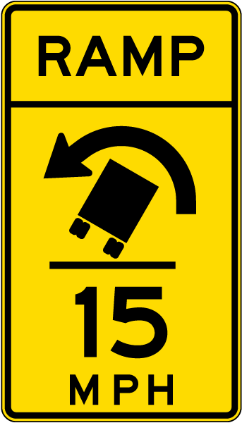 Advisory Truck Ramp Speed 15 Mph Left Sign