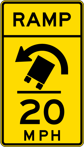 Advisory Truck Ramp Speed 20 Mph Left Sign