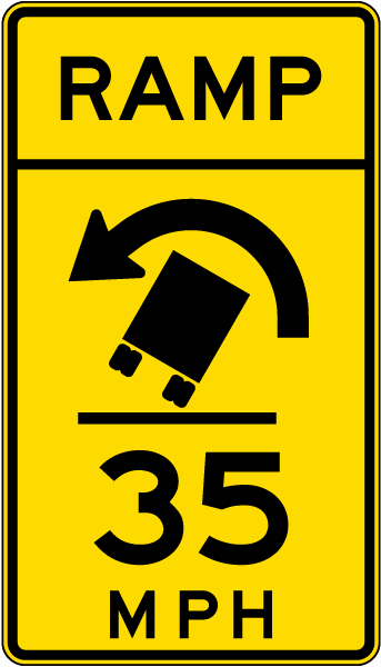 Advisory Truck Ramp Speed 35 Mph Left Sign