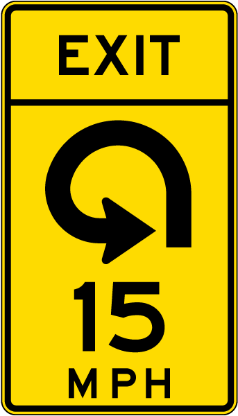 Advisory Exit Speed 15 Mph Reverse Curve Left Sign