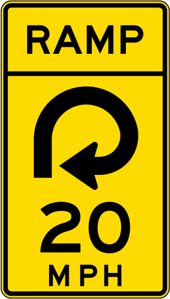 Advisory Ramp Speed 20 Mph Reverse Curve Right Sign
