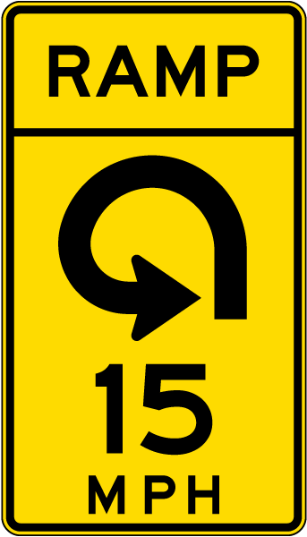 Advisory Ramp Speed 15 Mph Reverse Curve Left Sign