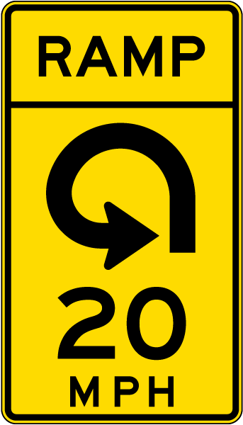 Advisory Ramp Speed 20 Mph Reverse Curve Left Sign