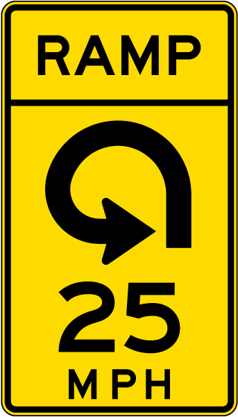 Advisory Ramp Speed 25 Mph Reverse Curve Left Sign
