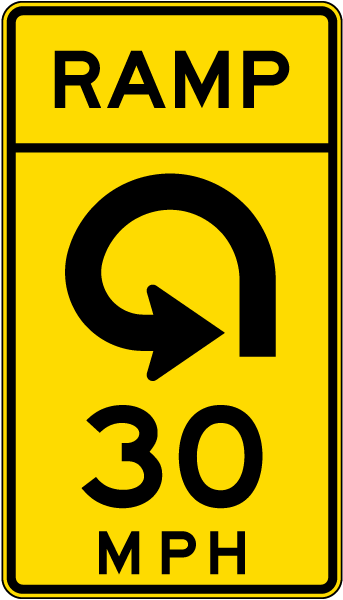Advisory Ramp Speed 30 Mph Reverse Curve Left Sign