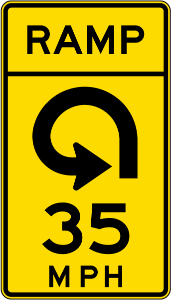 Advisory Ramp Speed 35 Mph Reverse Curve Left Sign