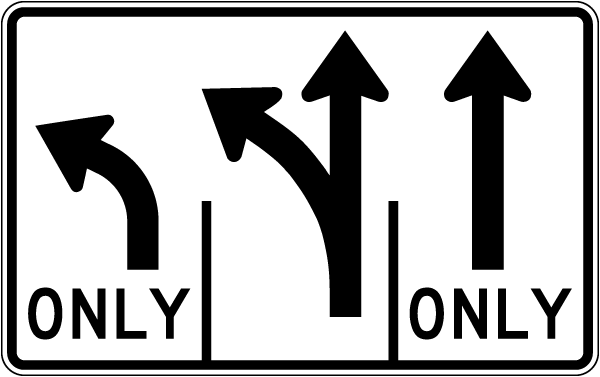 Texas 3 Lane Left and Forward Sign