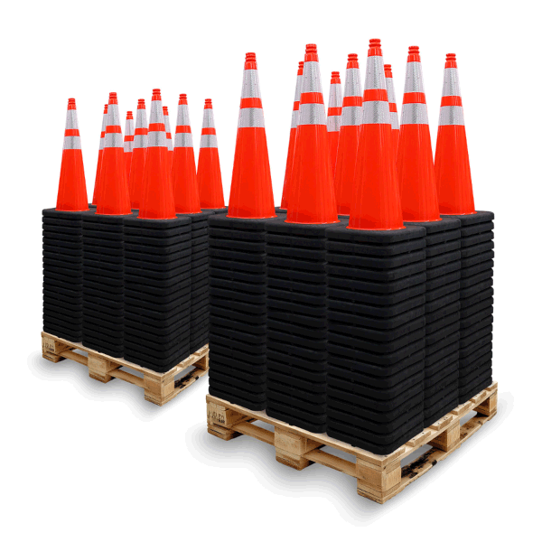 2 Pallet Bundle - 28" Slim Line Elite 3M Sheeting Traffic Cone w/ Black Base, 10lbs