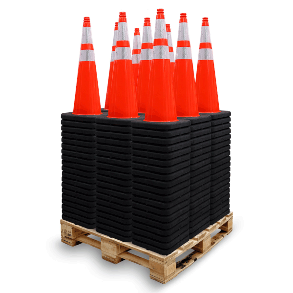 Pallet Bundle - 28" Slim Line Elite 3M Sheeting Traffic Cone w/ Black Base, 10lbs