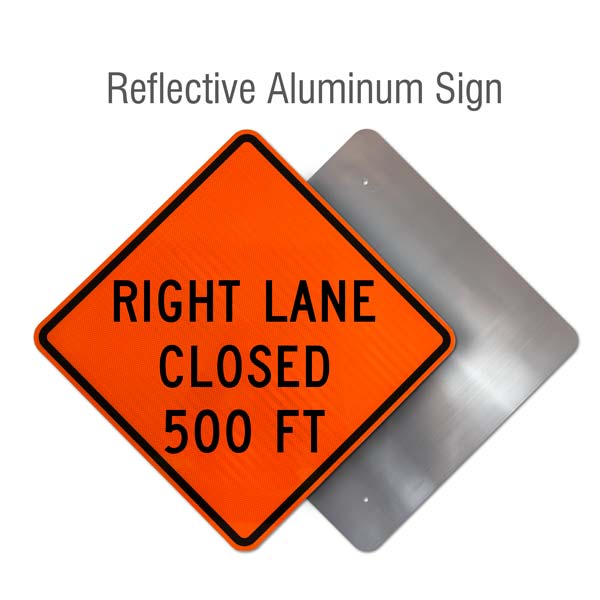 Right Lane Closed 500 FT Sign