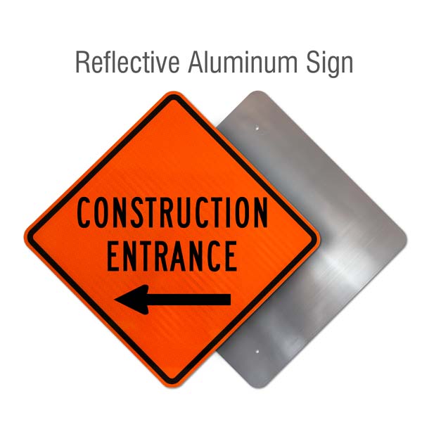 Construction Entrance Rigid Sign with Left Arrow